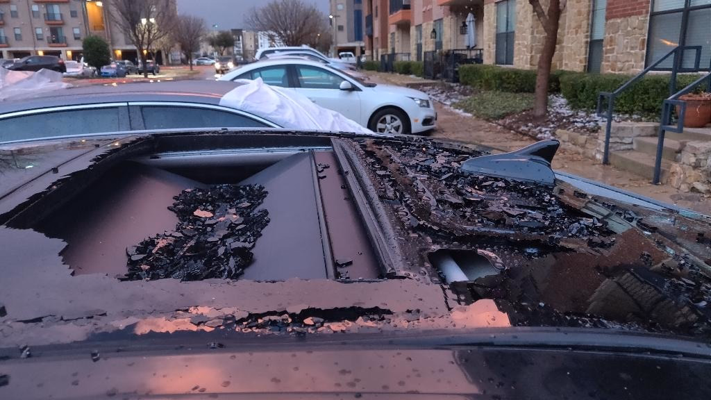 Smashed Sunroof from hail storm