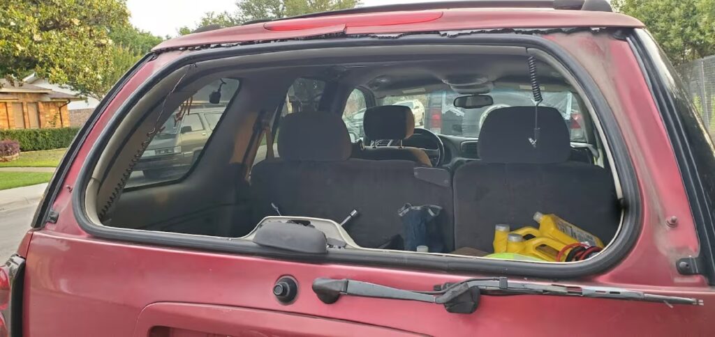 Smashed back glass ready to be replaced completely